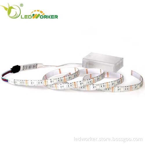 USB Rechargeable Battery-Powered SMD5050 Flexible RGB LED Strip Light 18650 Battery Operated LED Tape